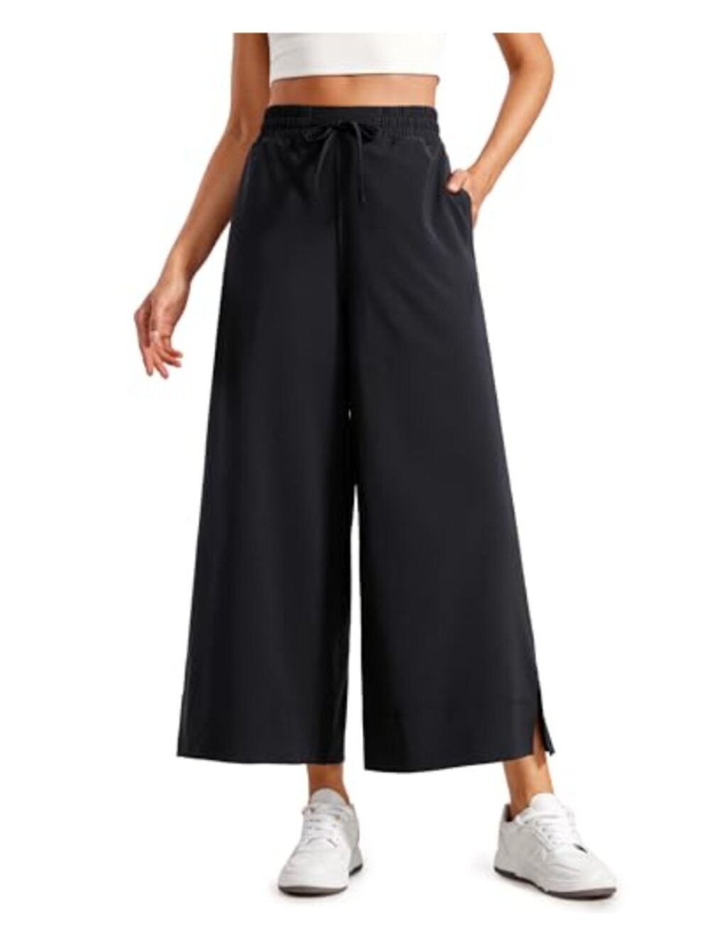 Women's Lightweight Wide Leg Crop Pants 25" High Rise Athletic Yoga Travel